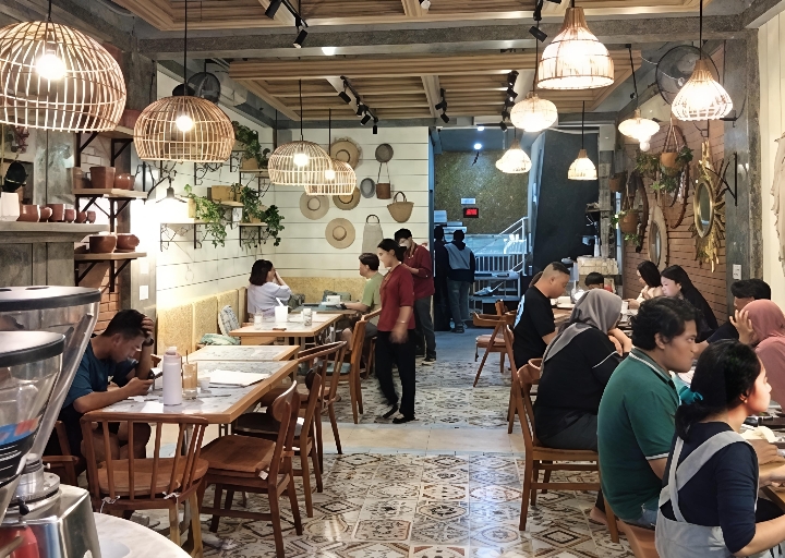 Suasana lantai dasar Foremore Crab dengan Harmoni Desain Tropis Bali dan Kenyamanan Maksimal
